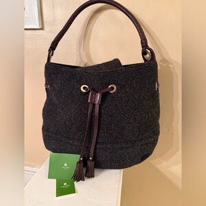 Kate Spade Vintage Wool & Leather Drawstring Shoulder Bag ~Like New